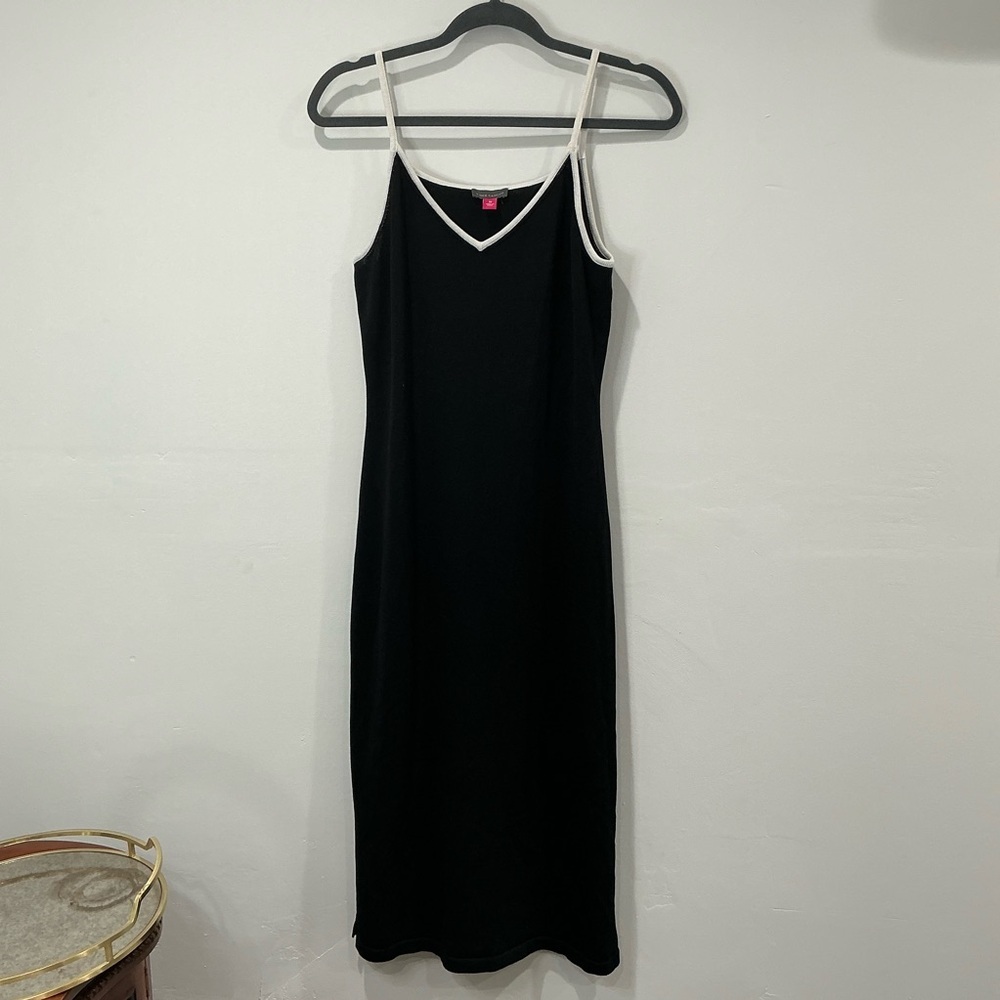 Vince Camuto Contrast Trim Sweater Straps Side Slit Midi Dress - Picture 2 of 7